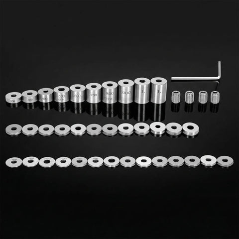 Deadly Precise And Rock Solid 36 Piece Steel Spacer Block Set With Badass Plus Zero Point Zero Zero Zero One Inch Calibration for Real Mechanics. 36 steel shim blocks arranged by size.