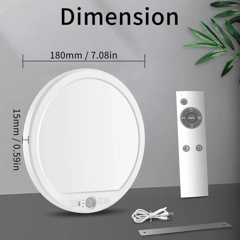 Rechargeable Motion Sensor Ceiling Light With Remote USB C Battery Powered LED 3000K 4000K 6500K Adjustable Color Magnetic No Wiring