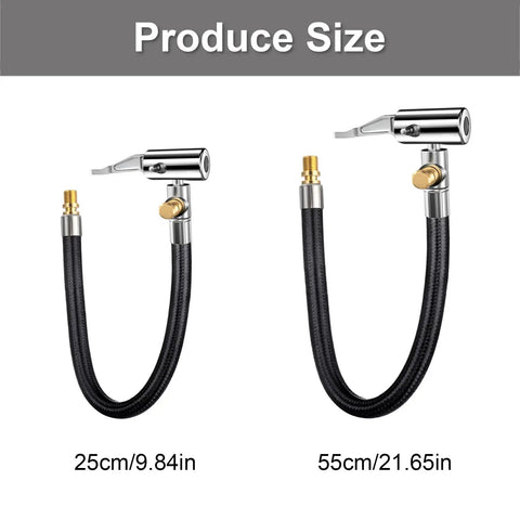 Real Deal Locking Tire Chuck With Rubber Hose Fine Thread Standard Valve Inflator Pump Hose Adapter, 25cm and 55cm lengths