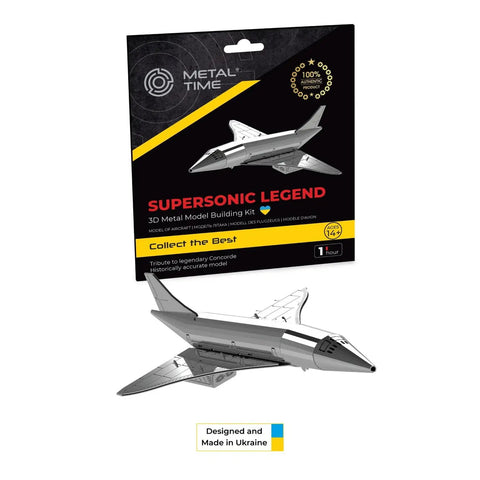 Concorde Supersonic Cargo Aircraft Model Kit For DIY Builders Assemble 3D Airplane Working Model 7 Piece Metal Kit Realistic Delta Wing Design Easy Craft Toy For Aviation Fans packaging and model displayed