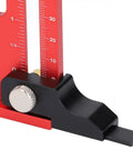 Table Saw Height Gauge 0 To 60mm Depth Setup Tool With 45 Degree Angle For Precise Alignment, close-up of red ruler scale.