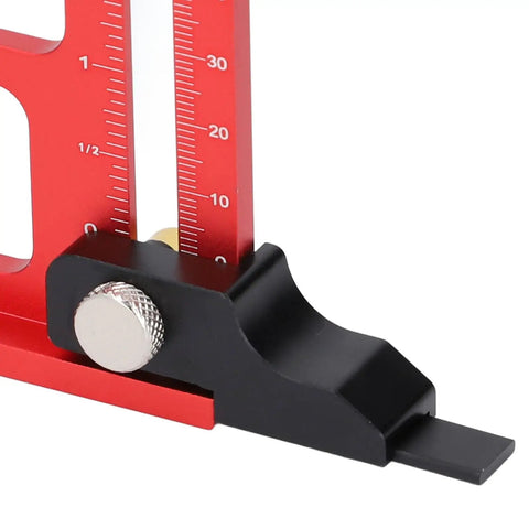 Table Saw Height Gauge 0 To 60mm Depth Setup Tool With 45 Degree Angle For Precise Alignment, close-up of red ruler scale.