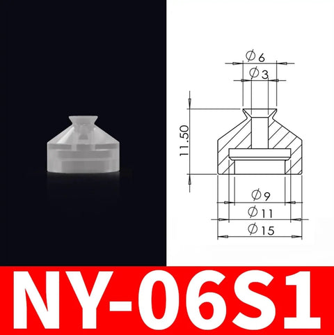 Durable Ny-30s1 Pneumatic Air Fitting Manipulator with Industrial Vacuum Rubber Suction Cup Chuck showcased with dimensions.