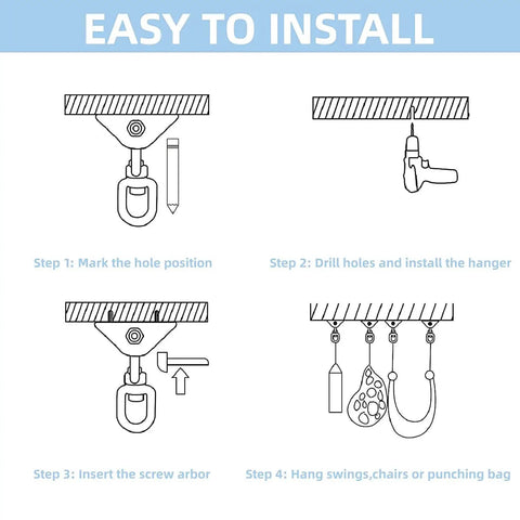 Installation steps for Heavy Duty Hammock Hanging Kit With 360 Degree Swivel Hooks 1000 Lb Capacity For Chairs Yoga Straps Outdoor