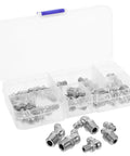 Heavy Duty Stainless Zerk Fitting Assortment With Grease Gun Nozzles For Quick Fixes On Tractors Trucks And Industrial Gear Including 1/4 Inch And 1/8 Thread Sizes Plus 45 And 90 Degree Angled Brass Pieces. stainless steel zerk fittings in organizer case