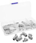 Top Notch 30pc Hydraulic Grease Fittings Kit With Stainless Steel Zerk Plugs For Cars And Machinery Quick Fixes Featuring Straight 45 And 90 Degree Angled Nozzles In 1/4 Inch And 1/8 Inch Threads, clear organizer case