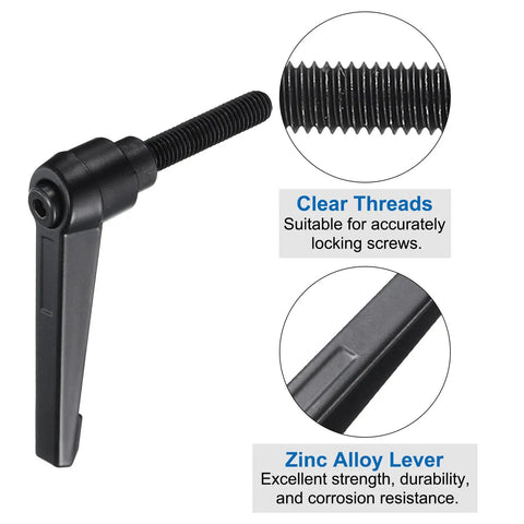 4Pcs Top Shelf Clamp Lever Adjustable Handle Set With M8 Male And Female Threads Quick Release Design Matte Black Finish Shop Ready Rig For Lathe And Machine Tools - close-up of M8 thread and lever.