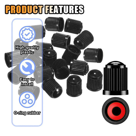 20Pcs Tire Valve Stem Caps With O-Ring Seal, Dust-Proof Air Valve Covers for Cars, Trucks, Motorcycles, Bicycles, SUVs, shown in close-up