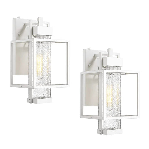 Dusk To Dawn Sensor Outdoor Wall Light Two Pack Aluminum Exterior Wall Mount Fixtures In White Finish With Bubble Glass Shade