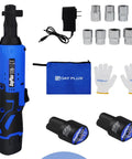 Cordless 12V 3/8 Inch Ratchet Wrench Kit With Dual 1500mAh Batteries, LED Work Light, 7 Sockets And Charger, gloves, bag