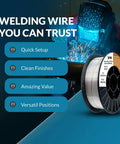 Flux Core Welding Wire E71T11 0.030 Inch 10 Pound Spool Gasless Mild Steel, welding process in background