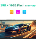 Unlocked 3G Android Smartphone Comes With Dual Sim And A Crisp 6.35 Inch Hd Display showing 2GB + 32GB Flash memory and racing car image.