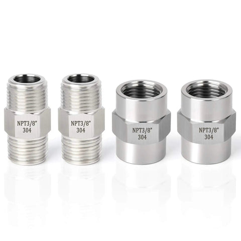 304 Stainless Steel Pipe Fitting Hex Nipple And Coupling Kit, Three Eighths Inch NPT Male To Female Threads, industrial piping hardware