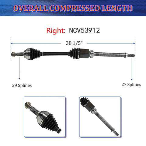Nissan Rogue Front CV Axle Set For Driver And Passenger Sides Fits 2008 2009 2010 2011 2012 2013 S SL SV Krom FWD 2 5 L L4 Quality Replacement With Durable Steel Joints And Easy Drop In Fit, right axle 38 1/5 in