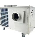 Badass 220V Three Phase Industrial Portable Air Conditioner With Crushingly Cold 51100 BTUH Cooling And Massive 6000W Airflow To Keep Warehouses Shops SweatFree Indoors, mobile unit with exhaust duct.
