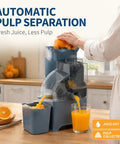 Heavy Duty Commercial Automatic Citrus Juicer Machine High Output Electric Orange Lemon Squeezer Extractor With Auto Pulp Separation Stainless Steel Fruit Press For Juice Bars And Restaurants extracting fresh juice with pulp separation.