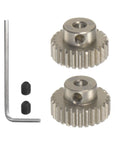 Beef Up Your RC Car With Hardened 48P Pinion Gear Set 2 Pack 26T 27T For 1 Eighth Inch Motor Shafts, gears with hex key shown