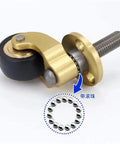 4PCS Vintage Solid Brass Casters - 1 Inch Threaded Stem Silent Swivel Wheels for Sofa/Chair/Furniture close-up of brass caster with black wheel.