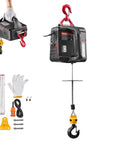 VEVOR 2-in-1 electric hoist winch, black body with red hook, includes remote control and mounting kit