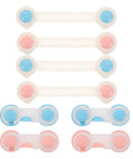 Adhesive Baby Proof Cabinet Locks For Cabinets Drawers Fridges And More No Drill Installation Kid Safe Latches, pink and blue design.