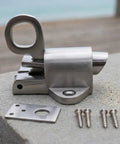 Heavy Duty Stainless Steel Trailer Gate Spring Latch With Tongue Down Design For Secure Truck And RV Fastening Rock Solid Top Shelf Gate Keeper Hardware Built Tough with screws and mounting plate