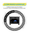 Hualuck 800ml Ultrasonic Cleaner With Heater And Timer, showing time settings for 18 cleaning periods from 0-30 minutes.