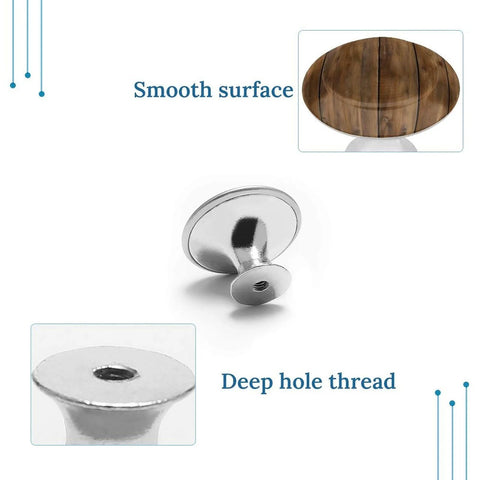 Crystal Glass Round Cabinet Knobs With Stainless Steel Base, Teak Wood Plank Texture, 2 Pack, screws included