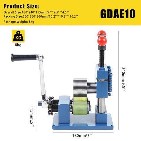 Side view of 2 In 1 Jewelry Rolling Mill And Ring Bender, Adjustable Hand Crank Bracelet Forming Machine For Jewelry Stores And DIY Jewelers, Dual Function Tool With Bracelet Slot And Earring Groove, 7.09 By 9.45 By 4.52 Inches