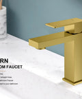 Brushed Gold Bathroom Faucet With Single Hole Lavatory Vanity, Modern Single Handle Sink Faucet Gold on countertop