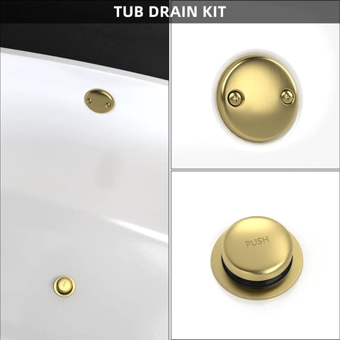 Slick Brushed Gold Tub Drain And Overflow Kit, Universal Heavy Duty Bath Stopper for standard size waste pipe in a bathtub.