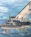 Plastic Model Kit PBY 5A Catalina Seaplane For US Navy History Buffs Multicolor Scale Aircraft Build Set on ocean background