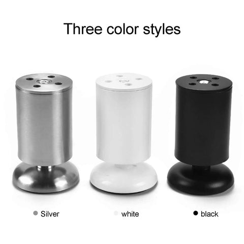 Three color styles of 20cm metal furniture legs in silver, white, and black for coffee tables, desks, and nightstands.