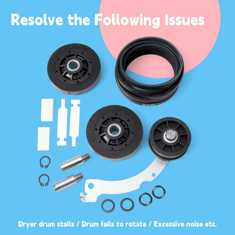 Speed Queen Dryer Rebuild Kit All In One With Roller Set RB170002, Idler Pulley D516792, Belt D511255P, Drum Glide Kit RB170003