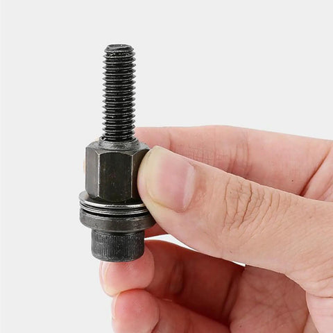 Check Out This Heavy Duty Head Rivet Nut Tool Kit With 100 Presses For M3 M4 M5 M6 M8 Fasteners, Perfect For DIY Pros And Metal Pipe Fixin Up Jobs That Need Solid Steel Grip Power Anywhere You Go. M8 steel rivet nut close-up in hand