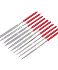 Diamond Needle File Set With Rubber Handles, 120 Grit, 10 Pcs, multiple shapes, on white background, 0.1x5.5in size