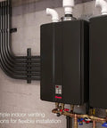 Built Heavy Duty Commercial Propane Tankless Water Heater Runs Straight Up Smooth With Powerful Condensing System Delivers Nine Gallons Per Minute Of Blazing Hot Water Perfect For Indoor Jobs And Non Stop Workflow with indoor venting options.