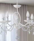 French Country Crystal Pendant Light With White K9 Crystals And Wrought Iron Frame E12 Candle Style Chandelier