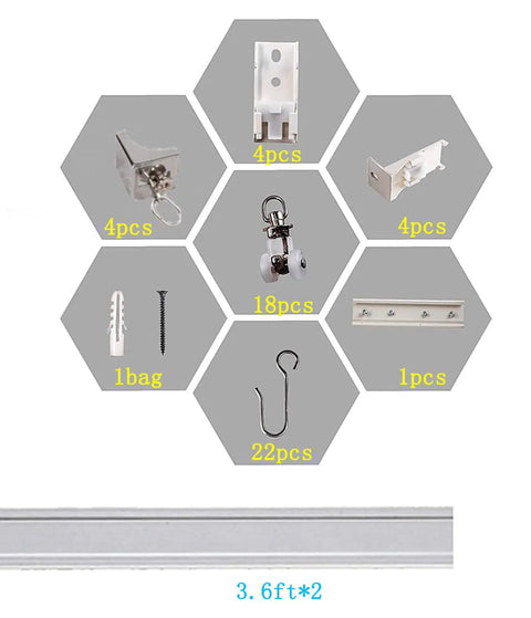 Adjustable Aluminum Curtain Track System Ceiling Mount 3.6ft To 7.2ft Length Flexible Room Divider With Runners And Hooks Easy Install White Finish No Fuss For Windows And Room Privacy. Components and 3.6ft track