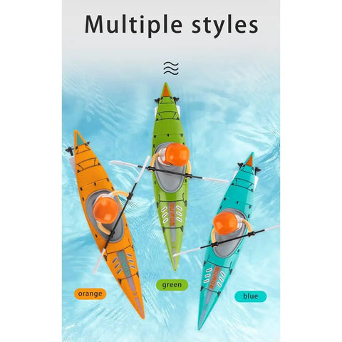 Three colorful Paddling RC Kayak For Pools, Lakes, And Baths With LED Lights 2.4G RC Racing Boat Anti Capsize Design viewed from above