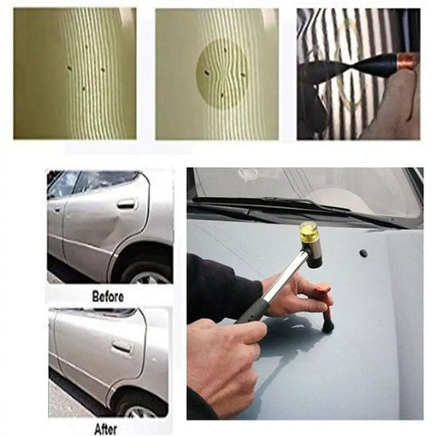 DIY Paintless Dent Repair Kit With 9 Heads Tap Down Pen For Small Dings And Hail Damage, demonstration on car dents