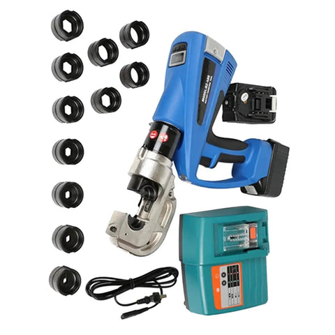 Electric Hydraulic Crimping Tool Kit BZ400 for hoses fittings and pipe connections shown with dies, charger, and cable.