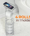 Freestanding Toilet Paper Holder With Shelf For Bathroom Storage Holds Phone Wipes And Mega Rolls In Shiny Chrome