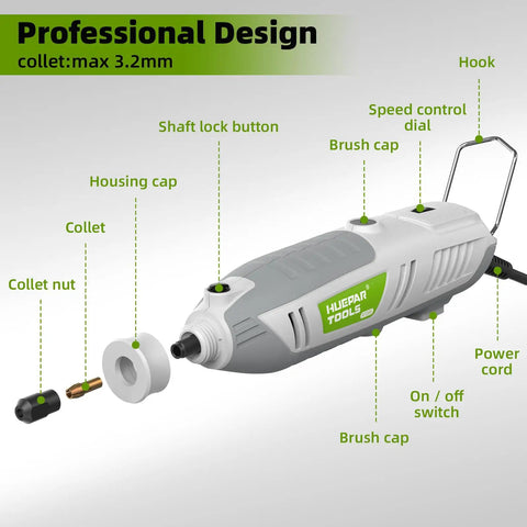 Powerful Rotary Tool Kit With Flex Shaft 200W Motor 6 Speed Levels From 10000 To 40000 RPM 239 Piece Accessory Set details