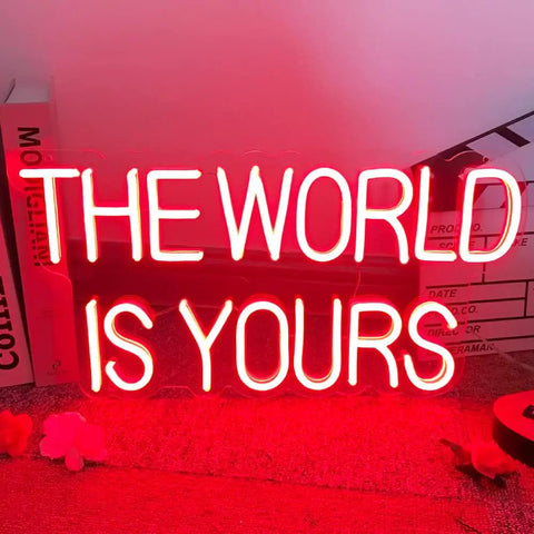Red World Is Yours Neon Sign LED Light For Wall Decor Dope Vibe For Bedroom And Gaming Room Lit Glow Motivational Home Decor Gift For Birthday Graduation Scarface Fans 17 By 9 Inches