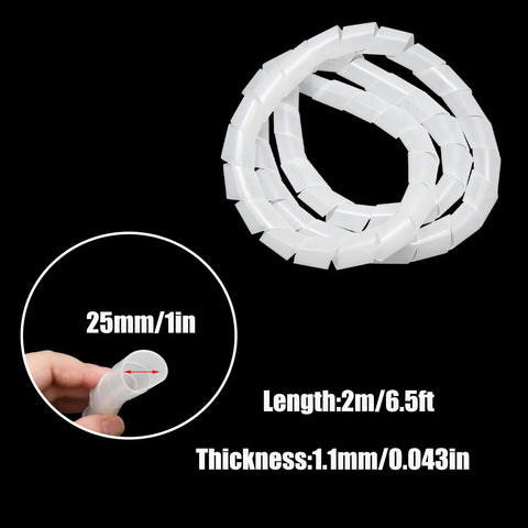White Spiral Cable Wrap 1 Inch Diameter 6.56ft Length Durable Flexible Cable Protector Sleeve for TV PC and electronics wiring