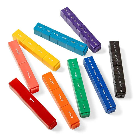 Rainbow Fraction Tower Cubes Set Of 51 Colorful Fraction Cubes showing whole, halves, thirds, and more in vibrant colors