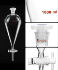 Beefy 1000ml Heavy Duty Conical Separating Funnel With 24 29 Joint PTFE Stopcock And Lab Distillation Support Rack For Stable Titration And Liquid Liquid Extraction, borosilicate glass