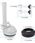 3 Inch Flush Valve Replacement Kit With Gasket And Bolts For 2 Piece Toilets No Fuss Easy Install Durable Seal Fits Standard Tank Replaces Leaks And Wobble Flushing, showing valve, bolts, and gasket dimensions.