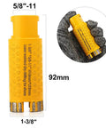 Diamond core drill bit for stone and granite, front view and close-up, 1-3/8 in diameter, 5/8-11 shank, laser-welded.