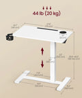Measurements of Overbed Table With Wheels Adjustable Height Standing Desk For Home Office Or Hospital Use 27.6 x 15.7 Inch Tabletop